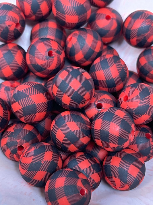 Buffalo Plaid Black Red 15mm round