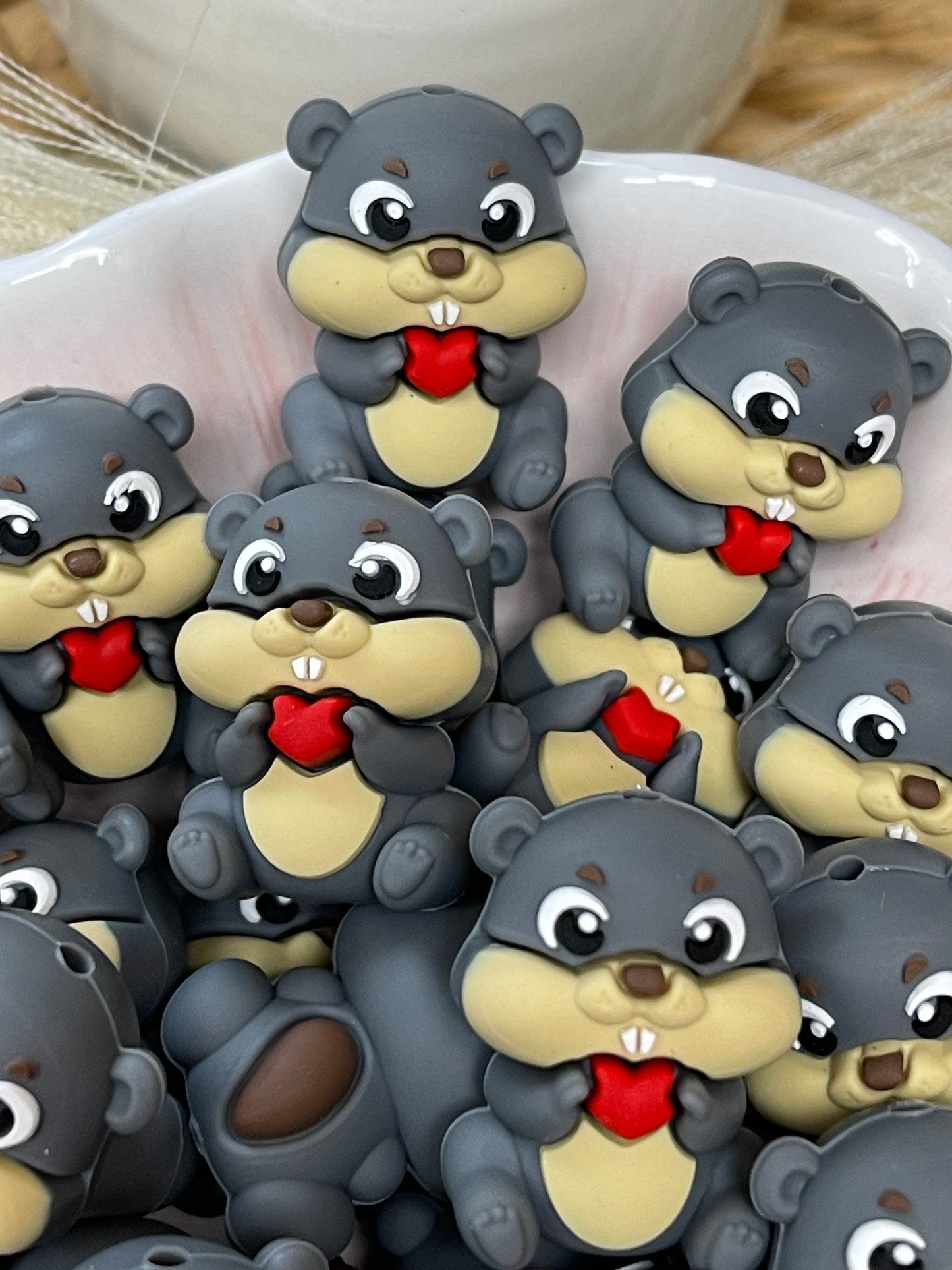 3D Squirrel Heart Silicone Focal
