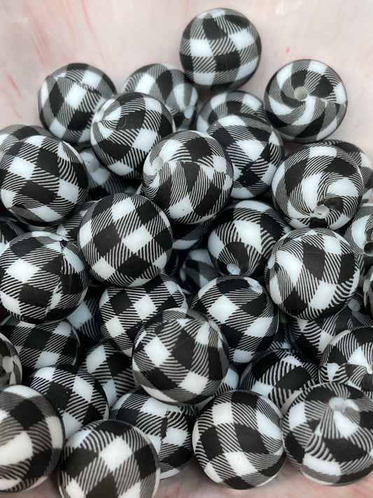 Buffalo Plaid Black White 15mm round
