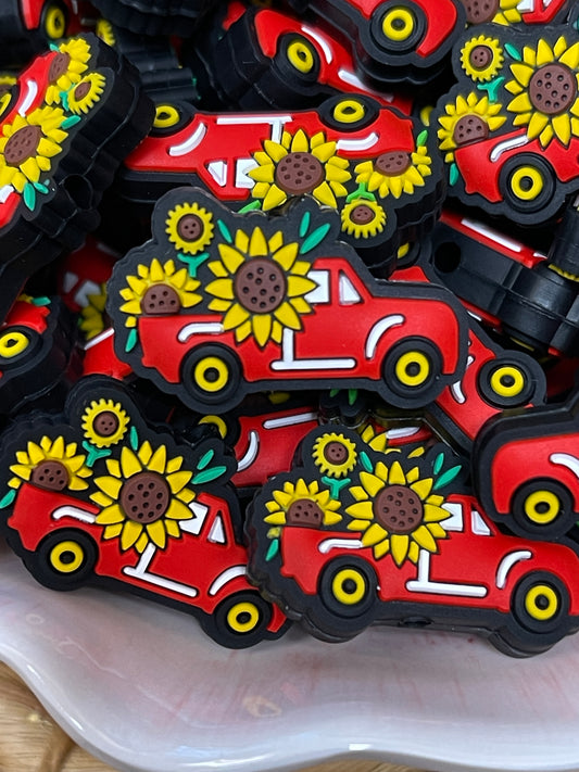 Sunflowers and Red Truck Focal