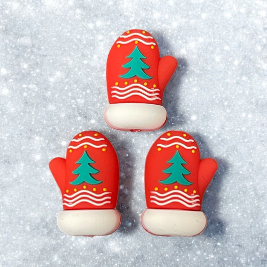 3D Christmas Mittens Silicone Focal Beads
