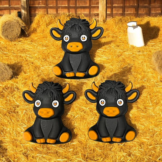 3D Black Highland Cow Silicone Focal Beads