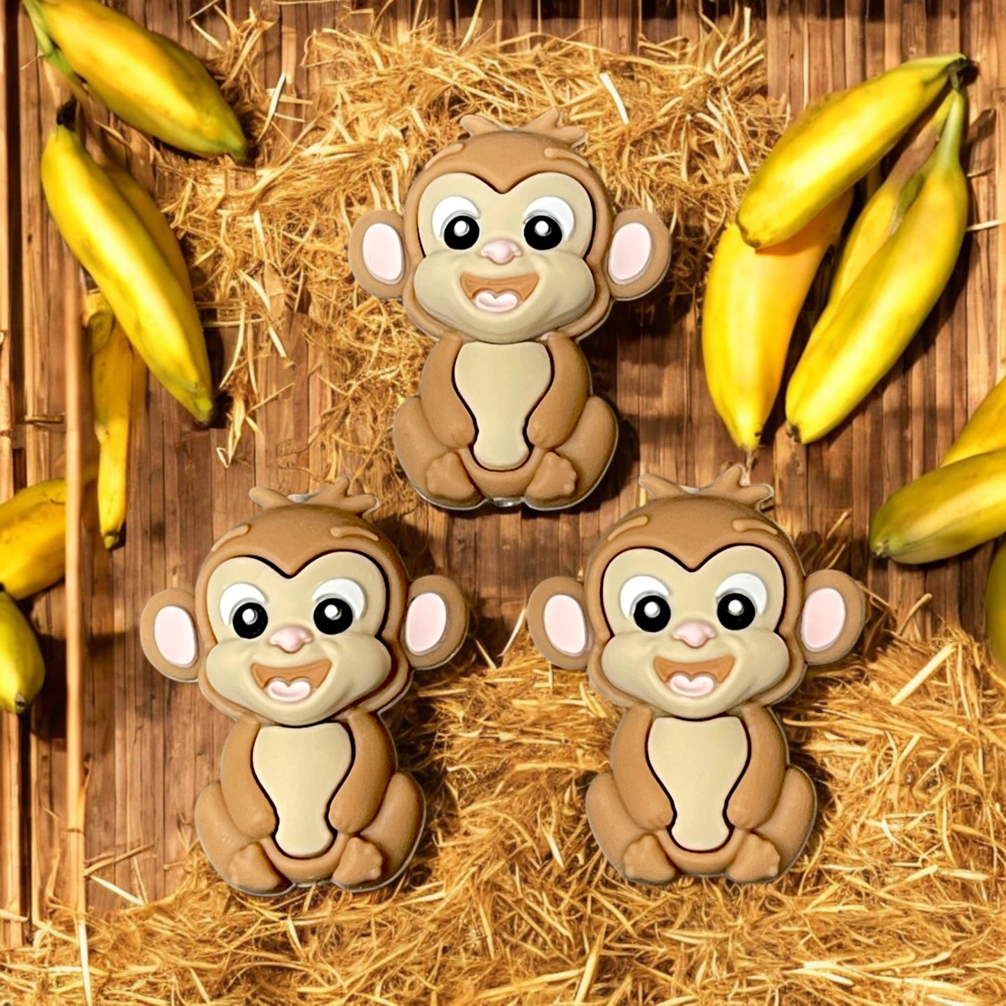 3D Tan Monkey Silicone Focal Beads