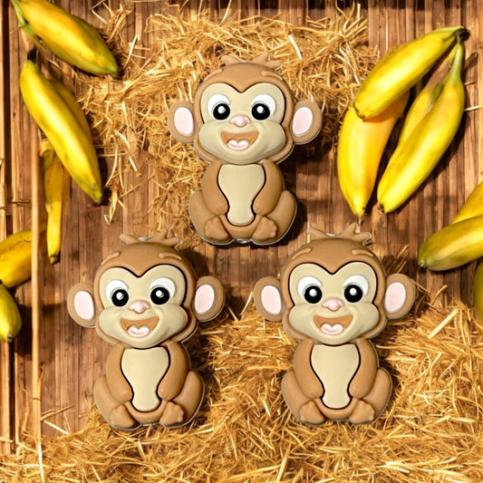 3D Tan Monkey Silicone Focal Beads