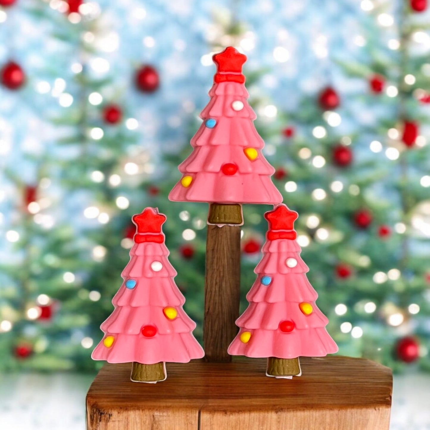 3D Pink Christmas Tree Silicone Focal Beads
