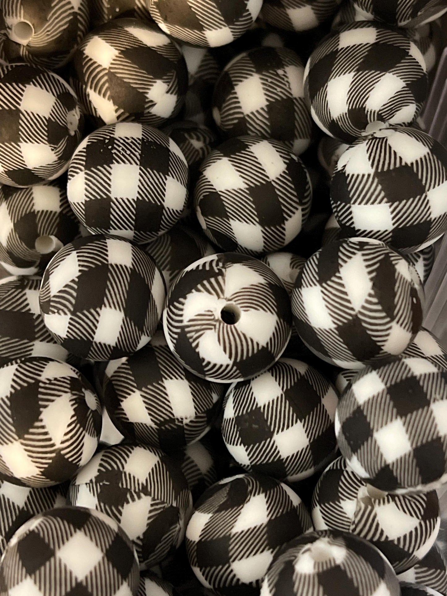Buffalo Plaid Printed Silicone Beads. 6 pc. Pack