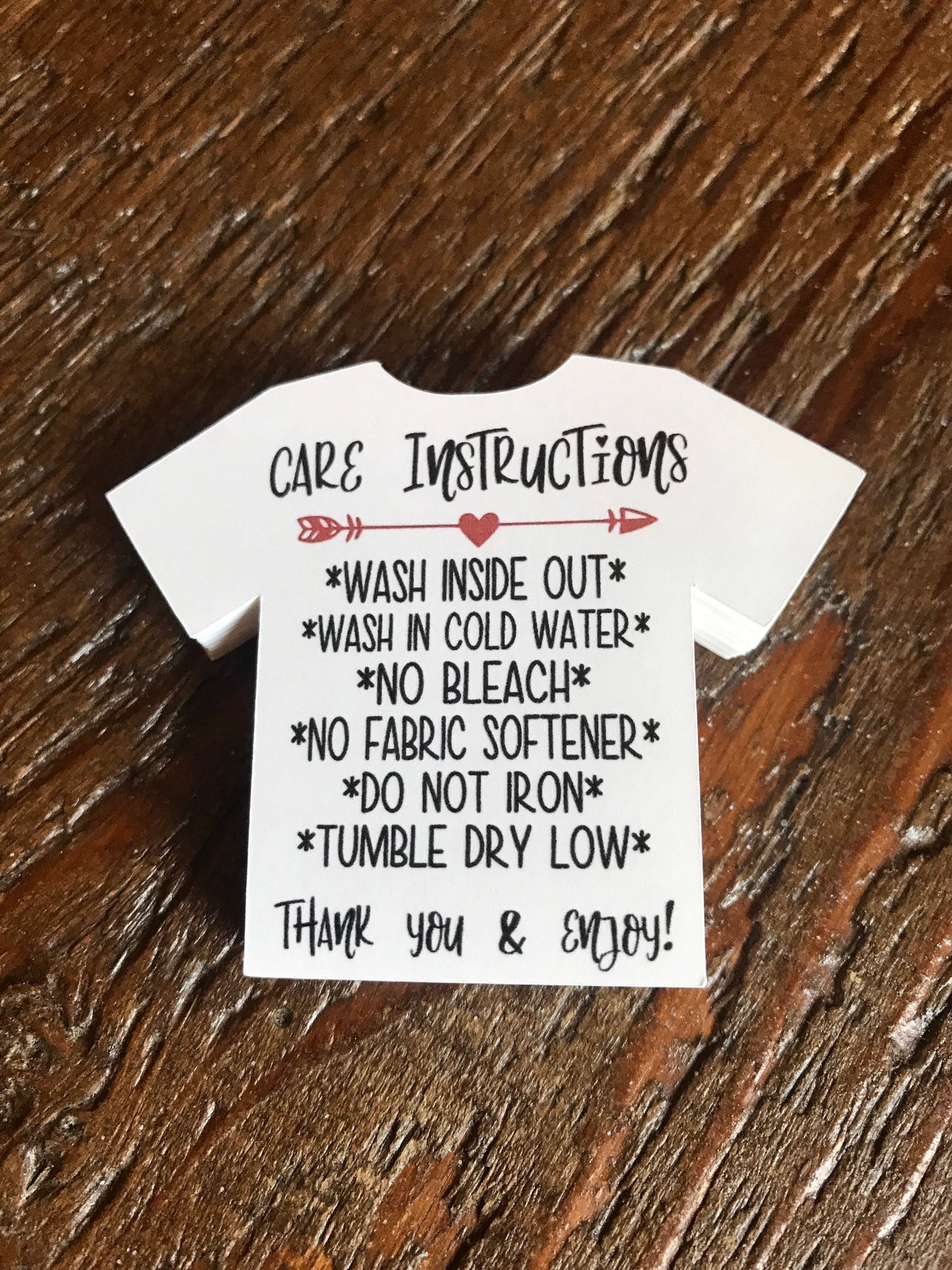 24 T-shirt care cards, care instructions, shirt tags labels