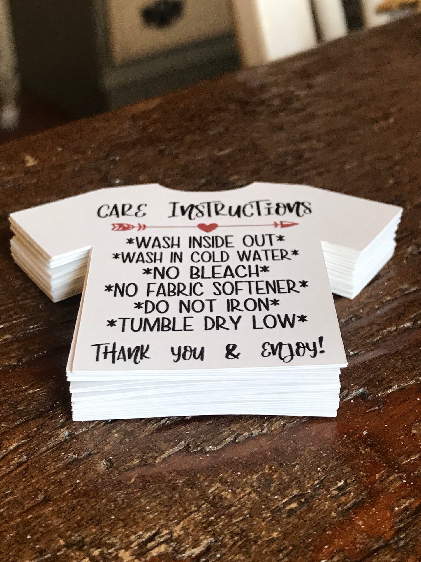 24 T-shirt care cards, care instructions, shirt tags labels