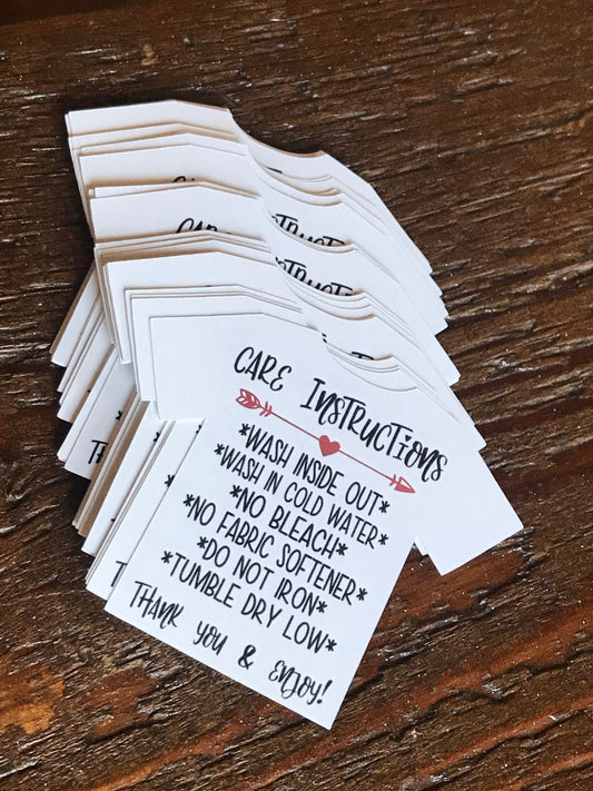24 T-shirt care cards, care instructions, shirt tags labels