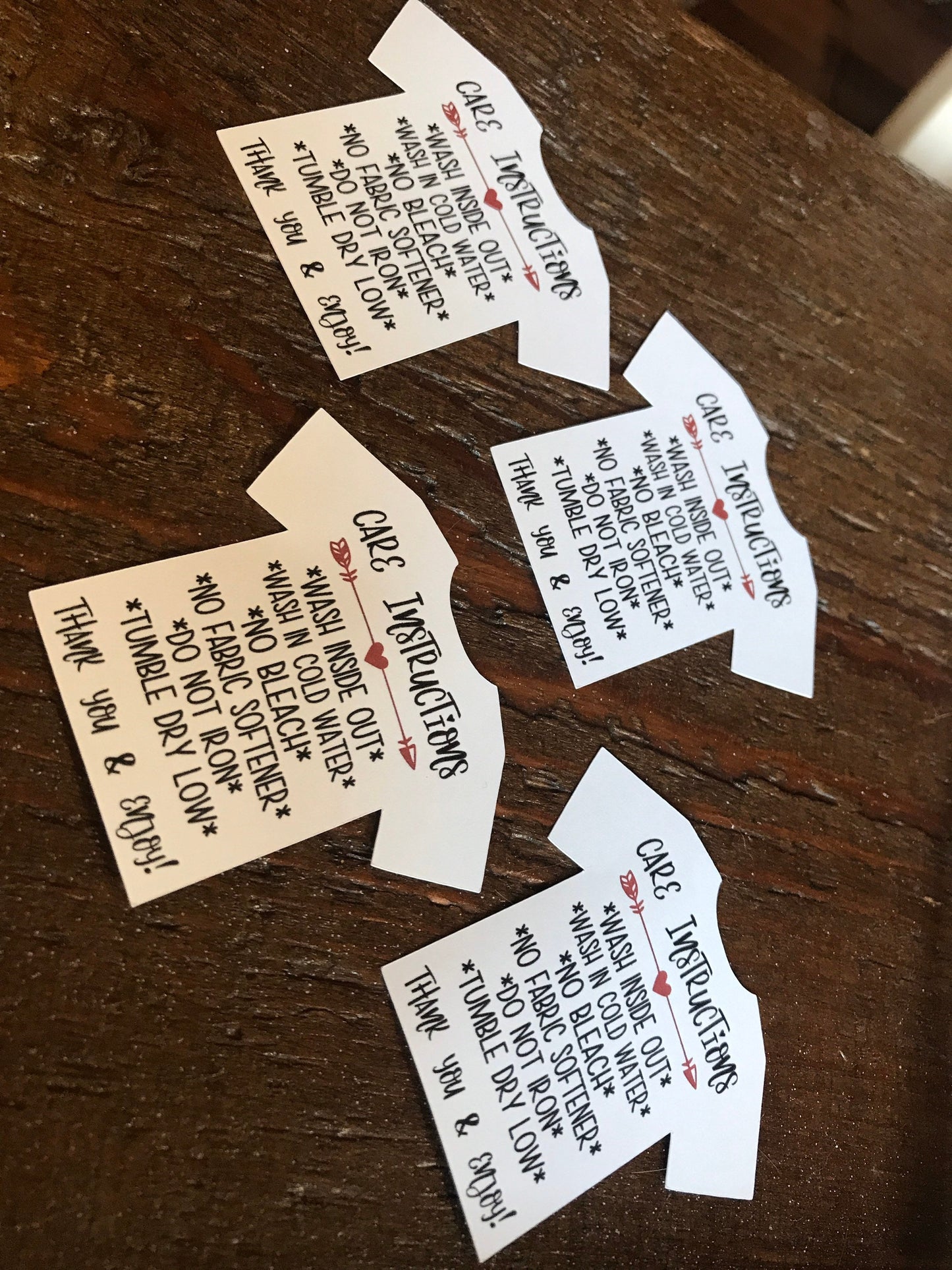 24 T-shirt care cards, care instructions, shirt tags labels