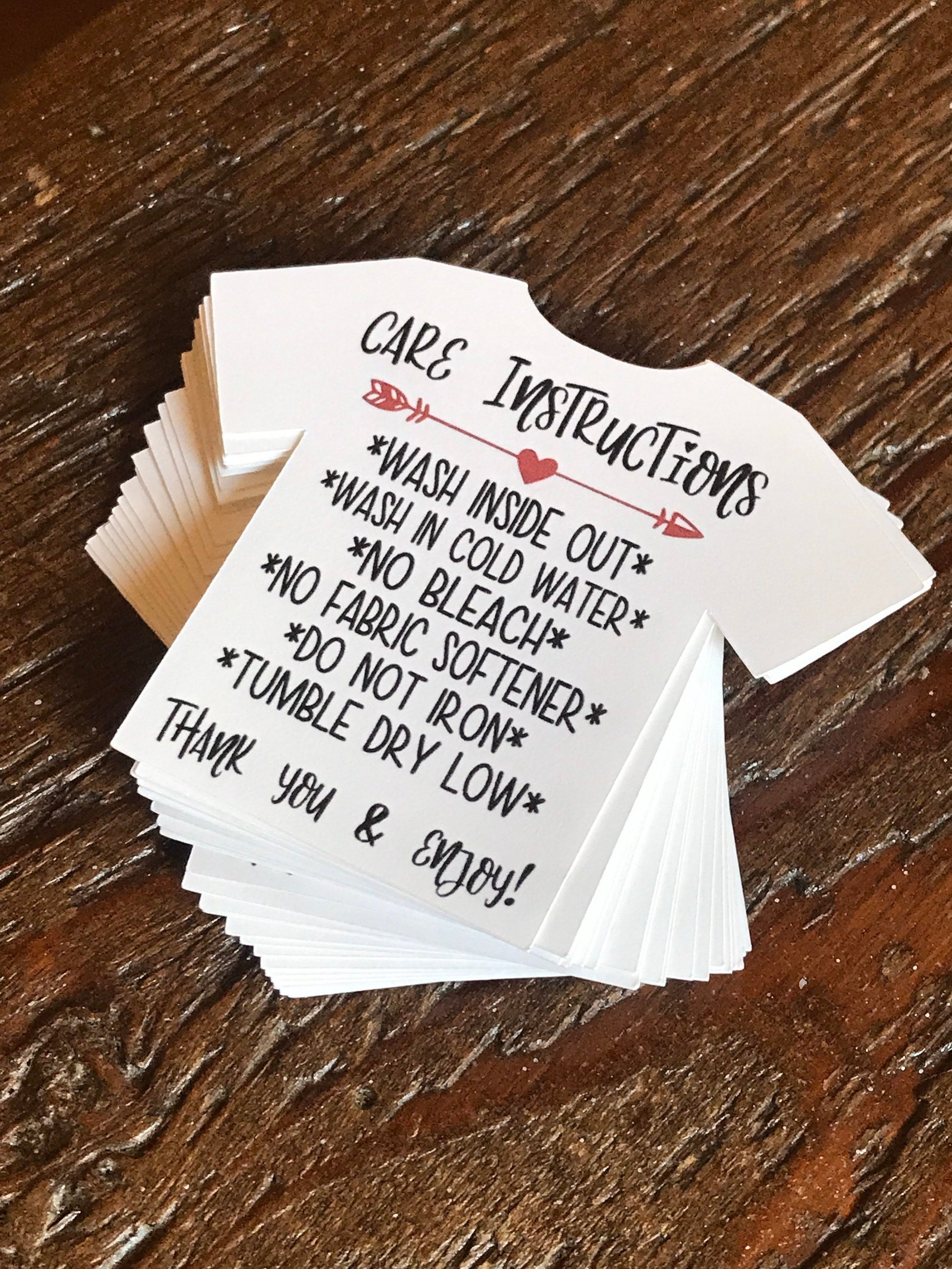 24 T-shirt care cards, care instructions, shirt tags labels