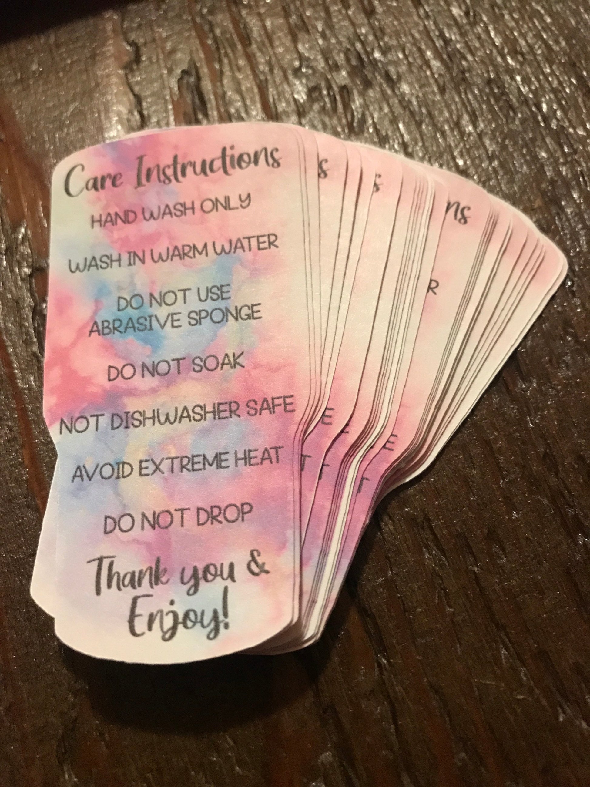 Set of 24 Tumbler care cards, care instructions, tumbler tags labels