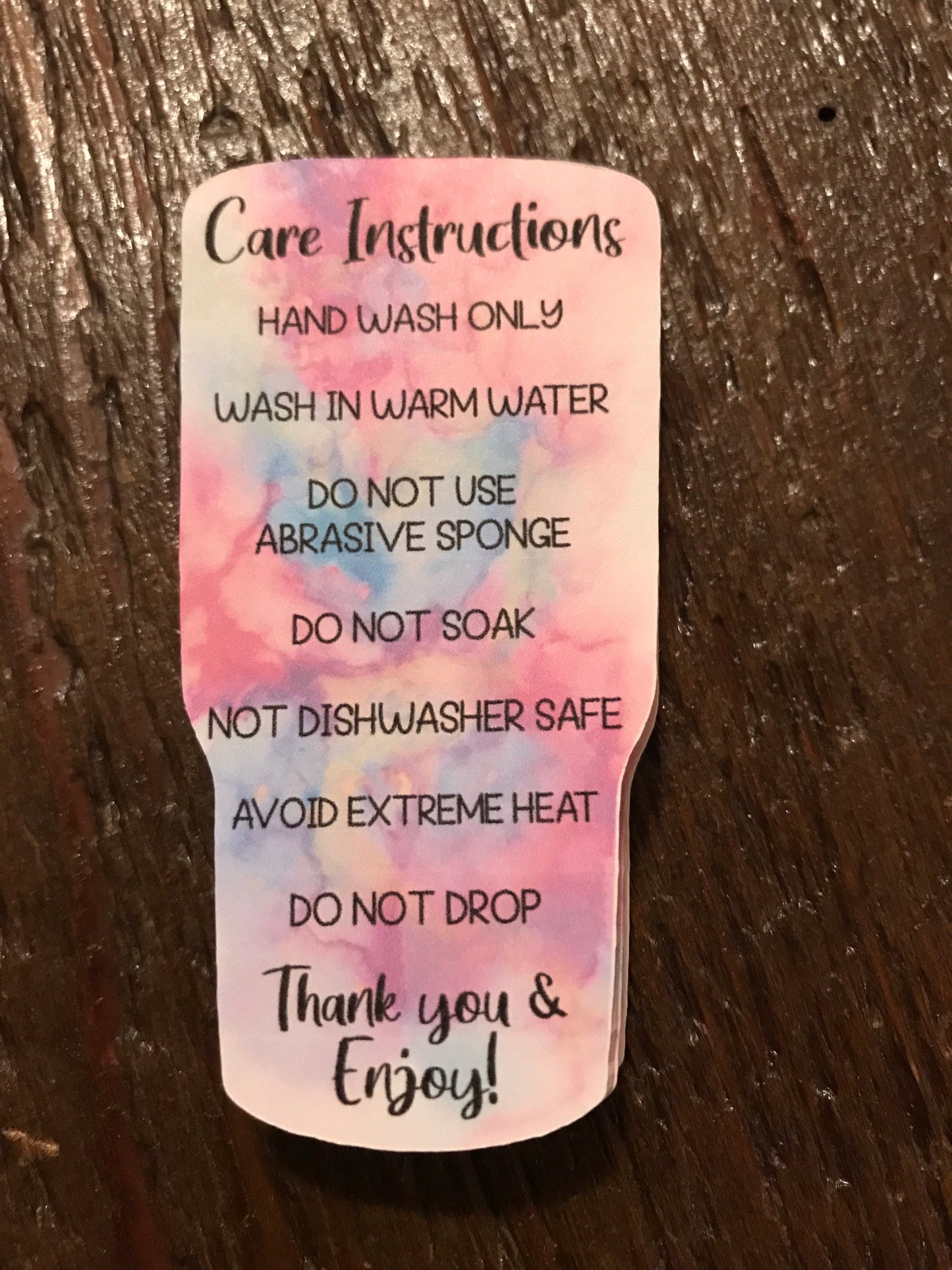 Set of 24 Tumbler care cards, care instructions, tumbler tags labels
