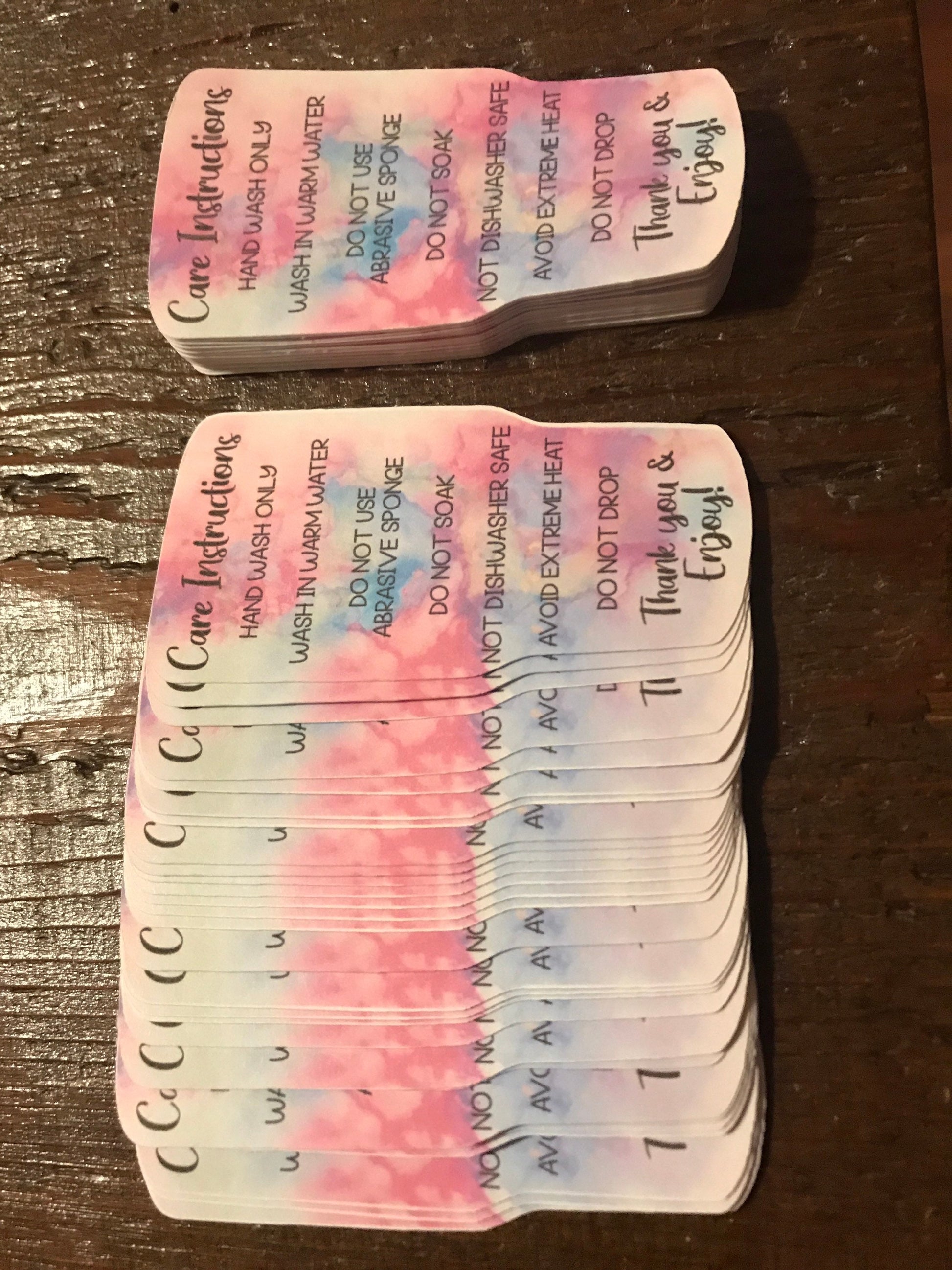 Set of 24 Tumbler care cards, care instructions, tumbler tags labels