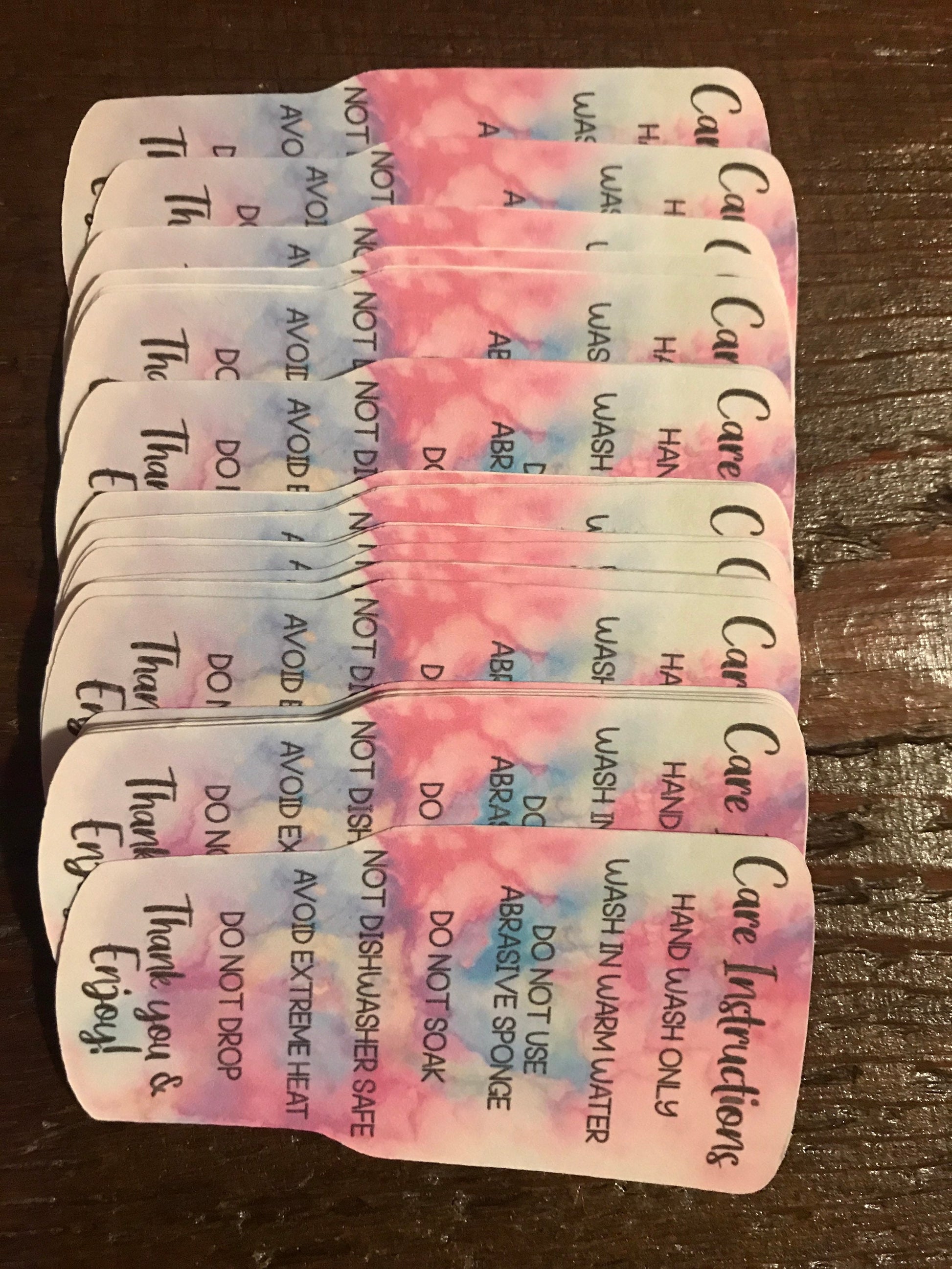 Set of 24 Tumbler care cards, care instructions, tumbler tags labels