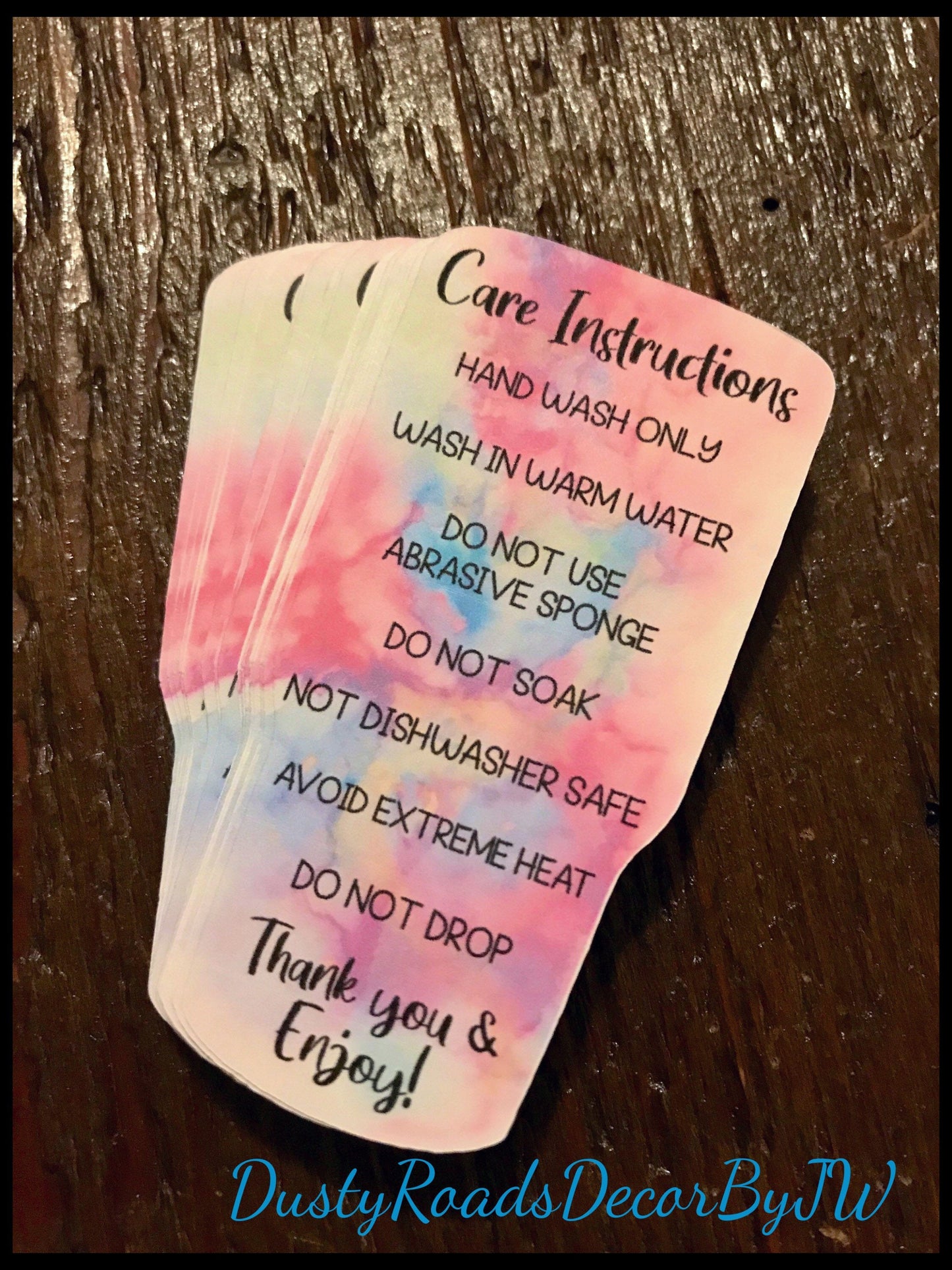 Set of 24 Tumbler care cards, care instructions, tumbler tags labels